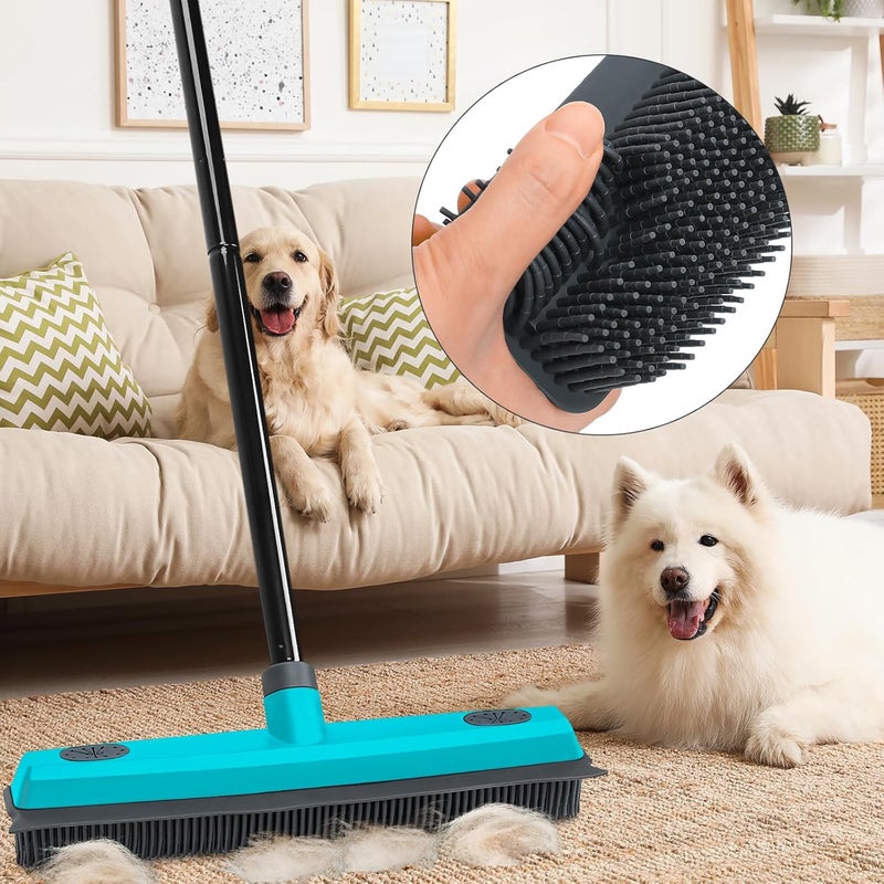 MAVRIZ Pet Hair Removal Broom Carpet Rake Rubber Broom with Squeegee Rug Rake to Fluff Carpet - Image 2